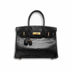 Hermes Birkin Black Shiny Porosus Crocodile Bag