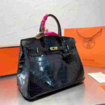 Hermes Birkin Black Shiny Porosus Crocodile Bag - Image 5
