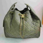 Chanel Small Handbag Khaki Suede Quilted Bag - Image 4