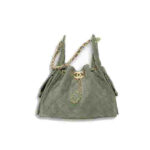 Chanel Small Handbag Khaki Suede Quilted Bag
