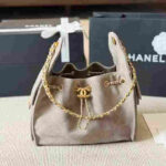 Chanel Small Light Grey Quilted Suede Handbag - Image 3