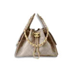 Chanel Small Light Grey Quilted Suede Handbag