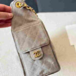 Chanel Small Light Grey Quilted Suede Handbag - Image 4