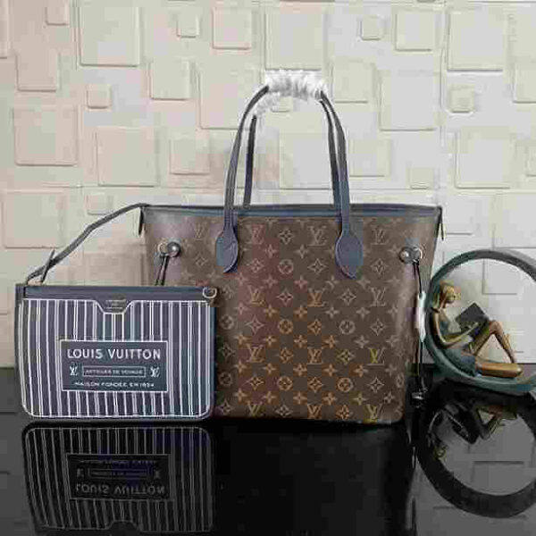 Louis Vuitton Neverfull MM Reversible Blue Grey Tote Bag