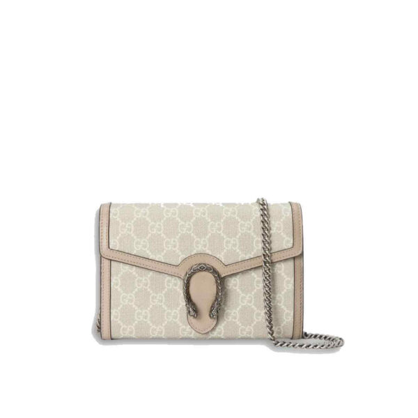 Gucci Dionysus Chain Wallet GG Canvas Bag Beige and White