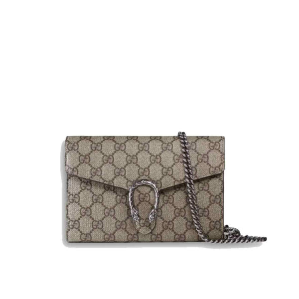 Gucci Dionysus GG Supreme Chain Wallet Beige and Ebony