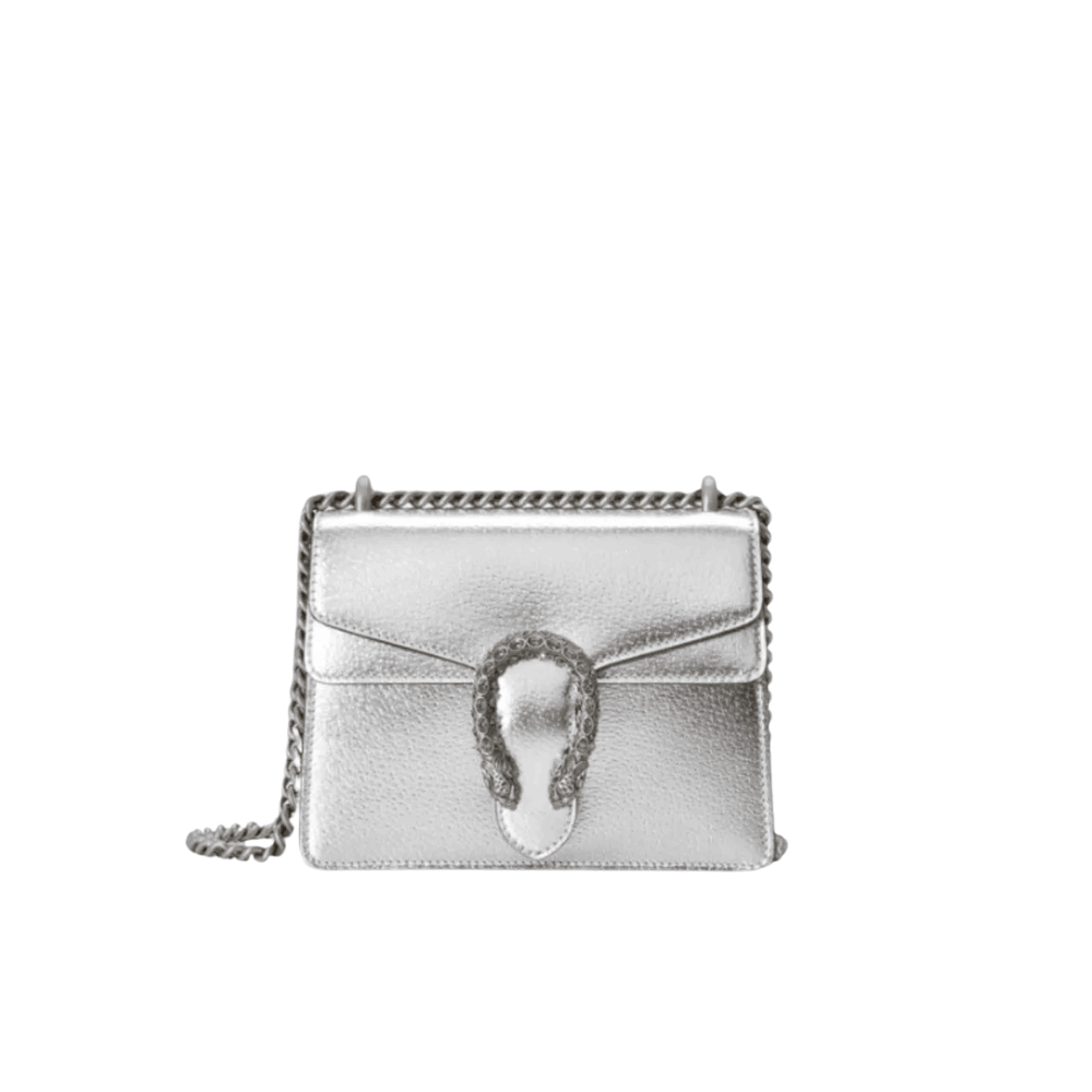 Gucci Dionysus Mini Bag Silver Metallic Leather Gucci Dionysus Mini Silver Metallic Leather Bag - Image 1