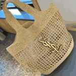 Saint Laurent Icare Raffia Shopping Naturel & Brown Gold Bag - Image 4