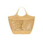 Saint Laurent Icare Raffia Shopping Naturel & Brown Gold Bag