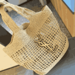 Saint Laurent Icare Raffia Shopping Naturel & Brown Gold Bag - Image 7
