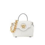 Versace La Medusa White Grained Leather Tote Bag with Gold Hardware