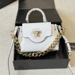 Versace La Medusa White Grained Leather Tote Bag with Gold Hardware - Image 5