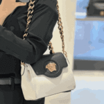 Versace La Medusa White Black Leather Shoulder Bag - Image 5