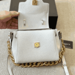 Versace La Medusa White Grained Leather Tote Bag with Gold Hardware - Image 7