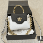 Versace La Medusa White Black Leather Shoulder Bag - Image 7