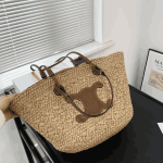 Celine Triomphe Panier Raffia Tote Bag Palm Tan - Image 8