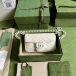 Gucci GG Marmont Monochrome Chain Belt Bag White Leather - Image 5