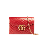 Gucci GG Marmont Chain Wallet Clutch Bag Red