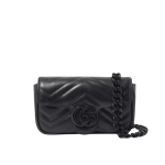 Gucci GG Marmont Monochrome Chain Belt Bag Black Leather