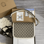 Gucci Horsebit 1955 Shoulder Bag Beige White GG Canvas - Image 3
