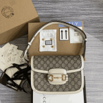 Gucci Horsebit 1955 Shoulder Bag Beige White GG Canvas - Image 5