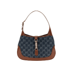 Gucci Jackie 1961 Small Shoulder Bag Blue Denim Brown Leather