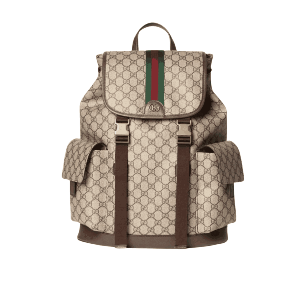 Gucci Ophidia Large Backpack Beige and Dark Brown