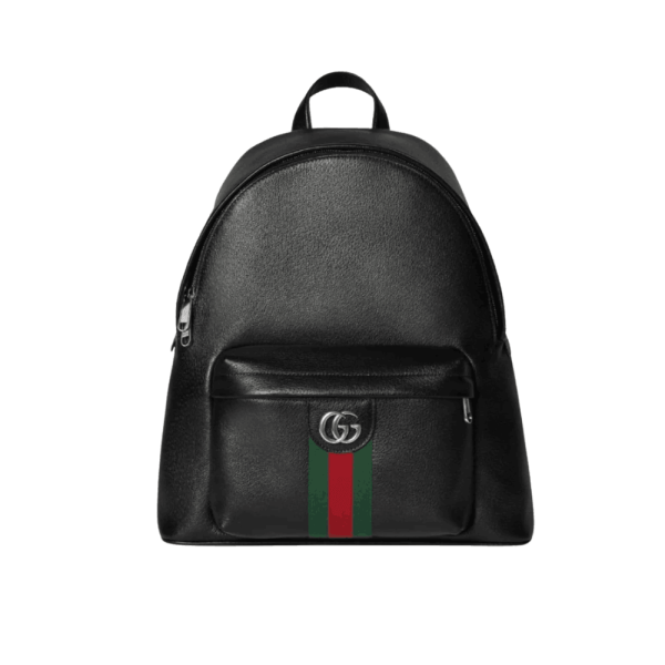 Gucci Ophidia Medium Black Leather Backpack with Zip Pockets