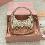 Miu Miu Wander Matelassé Leather Hobo Bag Pyrite - Image 3