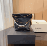 Chanel 22 Mini Shiny Crumpled Leather Handbag Pearl Black - Image 2