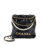 Chanel 22 Mini Shiny Crumpled Leather Handbag Pearl Black