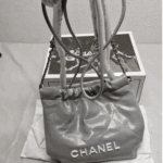 Chanel 22 Mini Shiny Leather Handbag Light Gray - Image 2