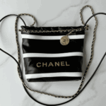 Chanel 22 Mini Shiny Leather Handbag Black & White - Image 3