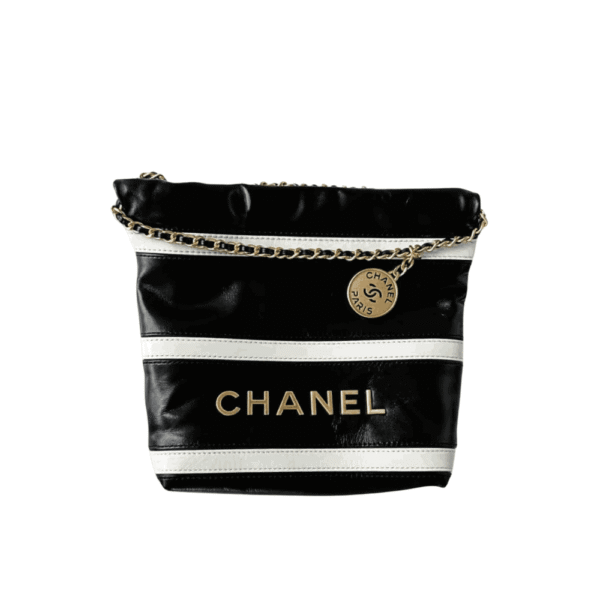 Chanel 22 Mini Shiny Leather Handbag Black & White