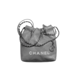 Chanel 22 Mini Shiny Leather Handbag Light Gray