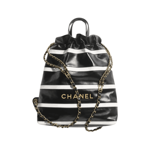 Chanel 22 Shiny Leather Backpack Black & White
