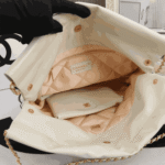 Chanel 22 Small Shiny Leather Handbag Black & White - Image 4