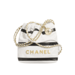 Chanel 22 Small Shiny Leather Handbag Black & White - Image 3