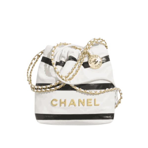 Chanel 22 Small Shiny Leather Handbag Black & White