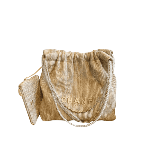 Chanel 22 Straw Handbag Gold-Tone Metal