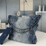 Chanel 22 Washed Denim Handbag Blue - Image 6
