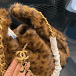 Chanel 25 Small Faux Leopard Fur Handbag Brown - Image 4