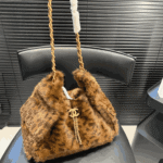 Chanel 25 Small Faux Leopard Fur Handbag Brown - Image 5