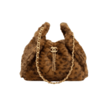 Chanel 25 Small Faux Leopard Fur Handbag Brown