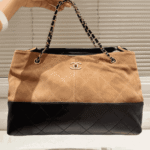Chanel Shopping Bag Beige & Black with Gold-Tone Hardware - Image 2