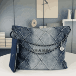 Chanel 22 Washed Denim Handbag Blue - Image 5