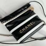 Chanel 22 Mini Shiny Leather Handbag Black & White - Image 2