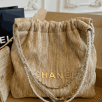 Chanel 22 Straw Handbag Gold-Tone Metal - Image 7