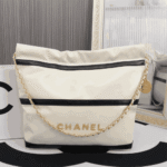 Chanel 22 Small Shiny Leather Handbag Black & White - Image 5