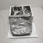 Chanel 22 Mini Shiny Leather Handbag Light Gray - Image 3